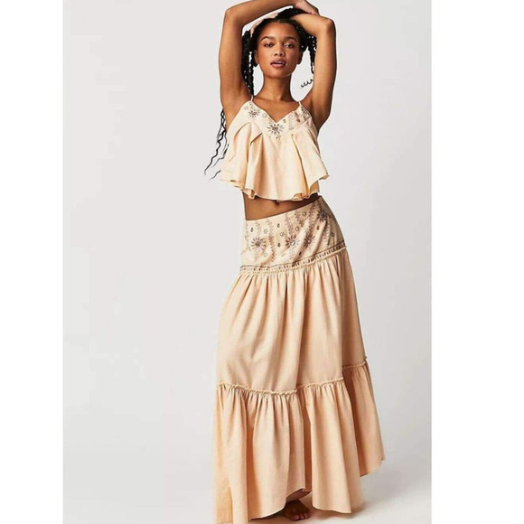 New Free People Crystal Cove Maxi Skirt & Tank Set $320 MEDIUM Boho Embroidered - Picture 3 of 13